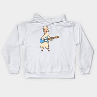 Comic llama plays electric guitar Kids Hoodie